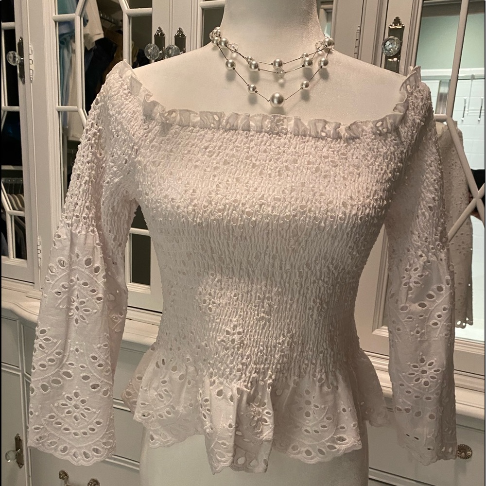 NWT Express off the shoulder smocked lace top size S